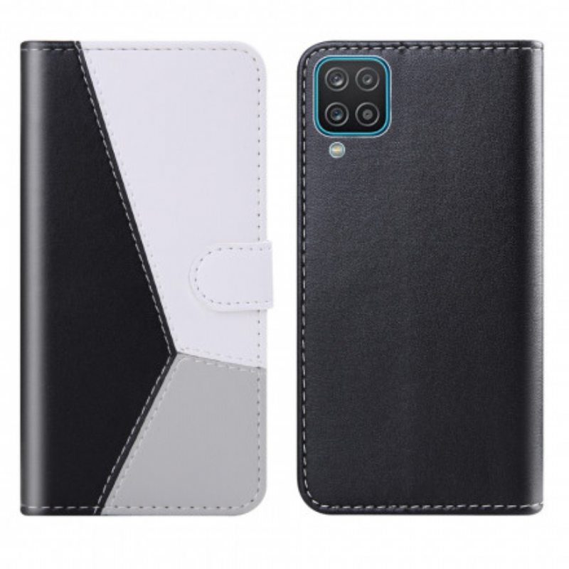 Flip Case Samsung Galaxy M12 / A12 Kolmivärinen Nahkaefekti