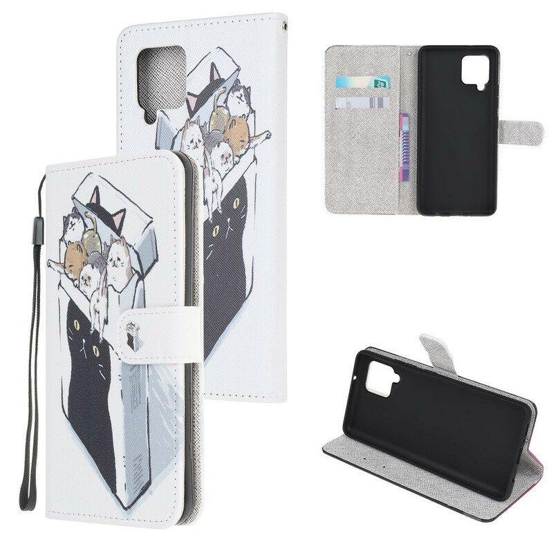 Flip Case Samsung Galaxy M12 / A12 Suojaketju Kuori Toimitus Thong Cats