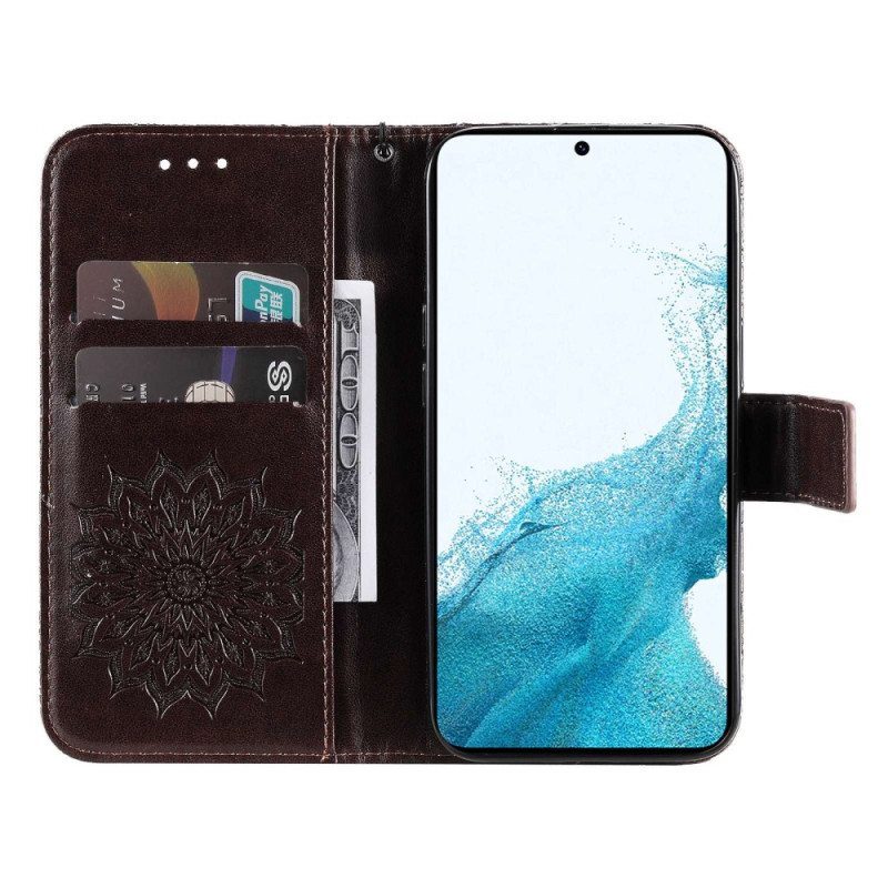 Flip Case Samsung Galaxy S23 5G Mandala-aurinko Kaulanauhalla