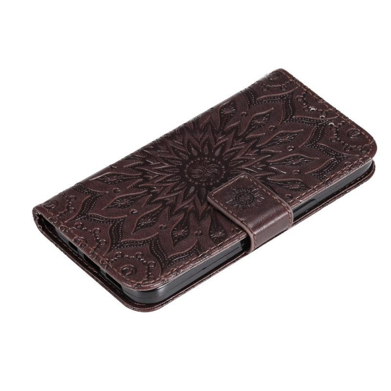 Flip Case Samsung Galaxy S23 5G Mandala-aurinko Kaulanauhalla