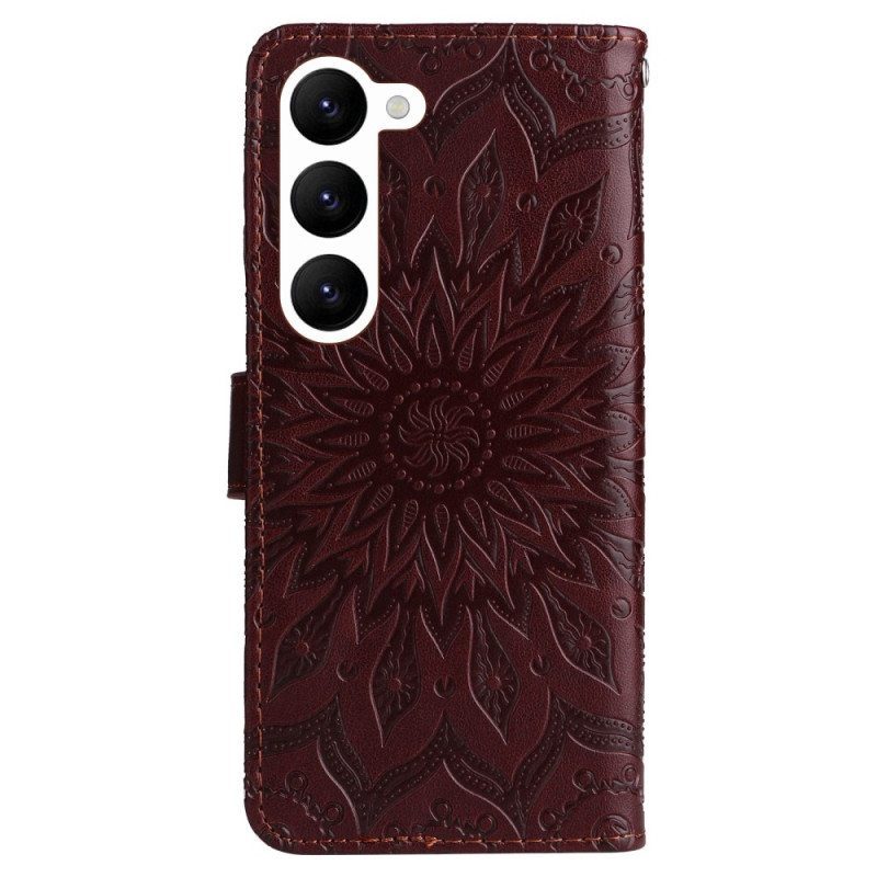 Flip Case Samsung Galaxy S23 5G Mandala-aurinko Kaulanauhalla