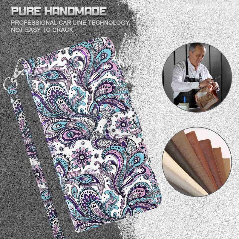 Flip Case Samsung Galaxy S23 Plus 5G Suojaketju Kuori Strappy Paisley -kuvio