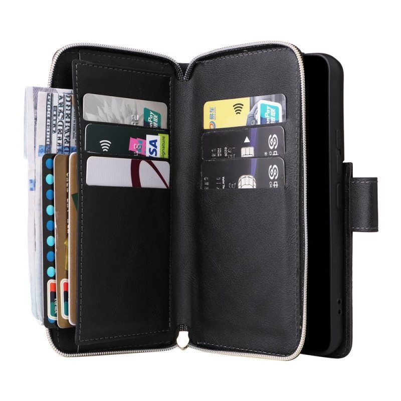 Flip Case Samsung Galaxy S23 Plus 5G Vetoketjullisen Pussin Kanssa