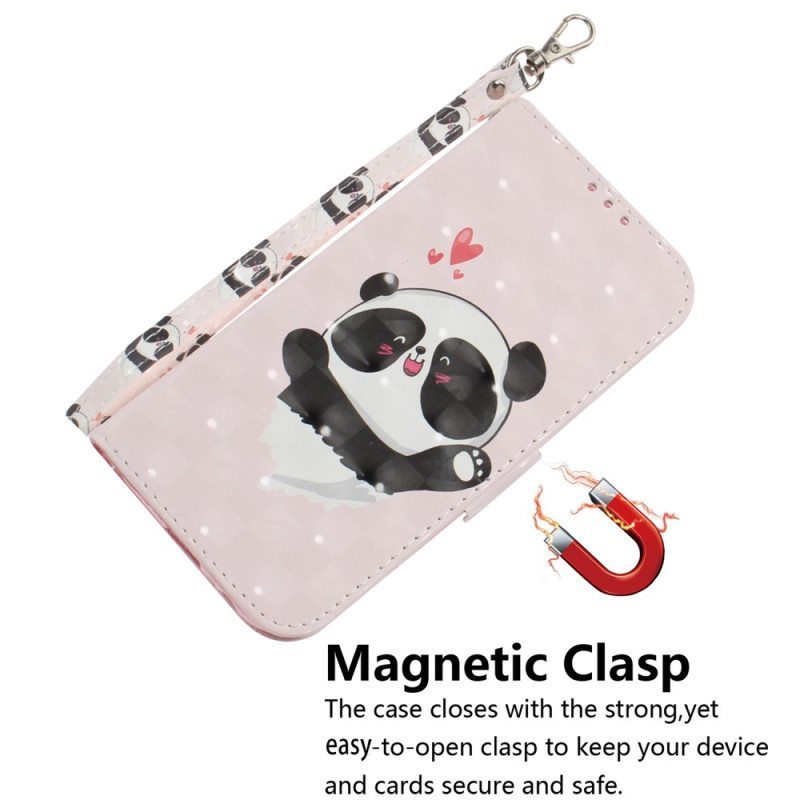 Flip Case Samsung Galaxy S23 Ultra 5G Suojaketju Kuori Pikku Panda Hihnalla