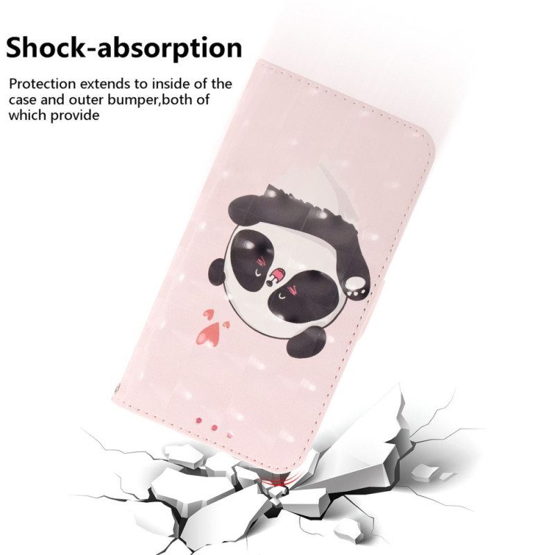 Flip Case Samsung Galaxy S23 Ultra 5G Suojaketju Kuori Pikku Panda Hihnalla