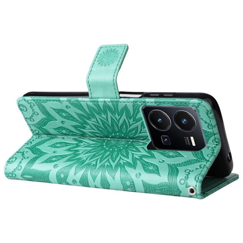 Flip Case Vivo Y22s Mandala-aurinko Kaulanauhalla