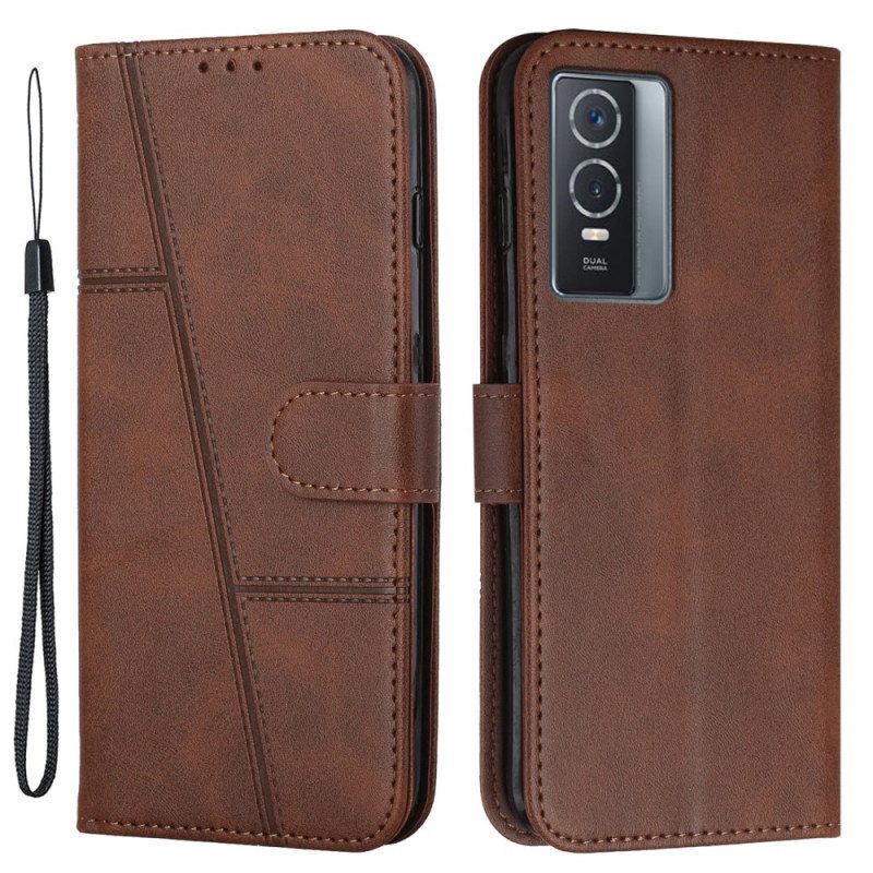 Flip Case Vivo Y76 5G Suojaketju Kuori Strappy Geo Leather Effect