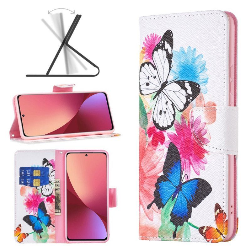 Flip Case Xiaomi 12 / 12X Maalattuja Perhosia Ja Kukkia