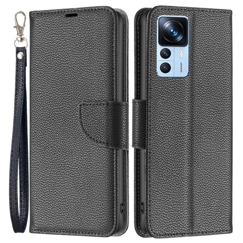 Flip Case Xiaomi 12T / 12T Pro Suojaketju Kuori Strappy Litchi Leather Style