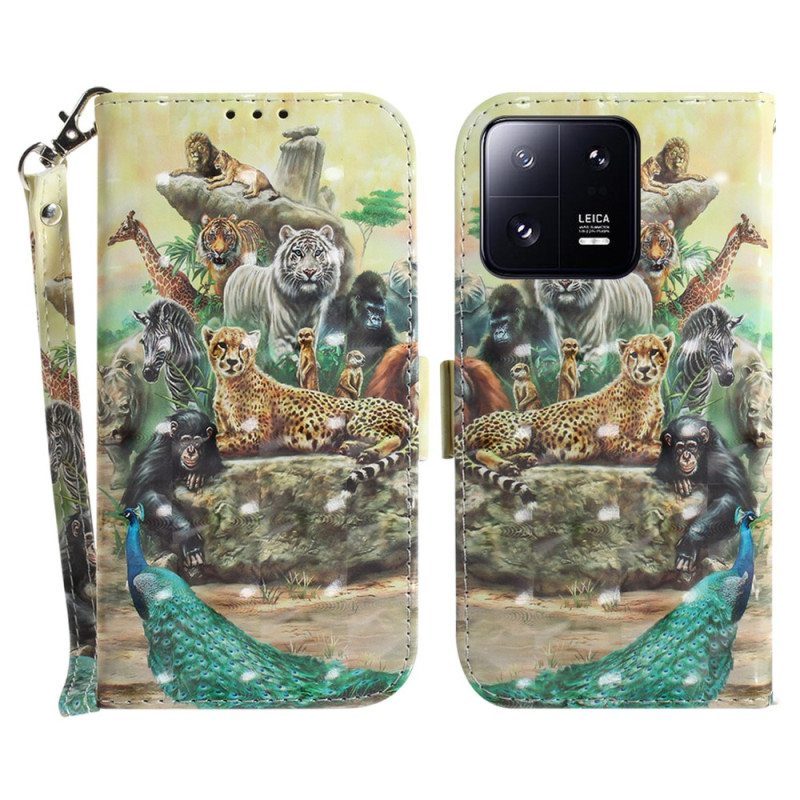 Flip Case Xiaomi 13 Pro Suojaketju Kuori Thong Safari Animals