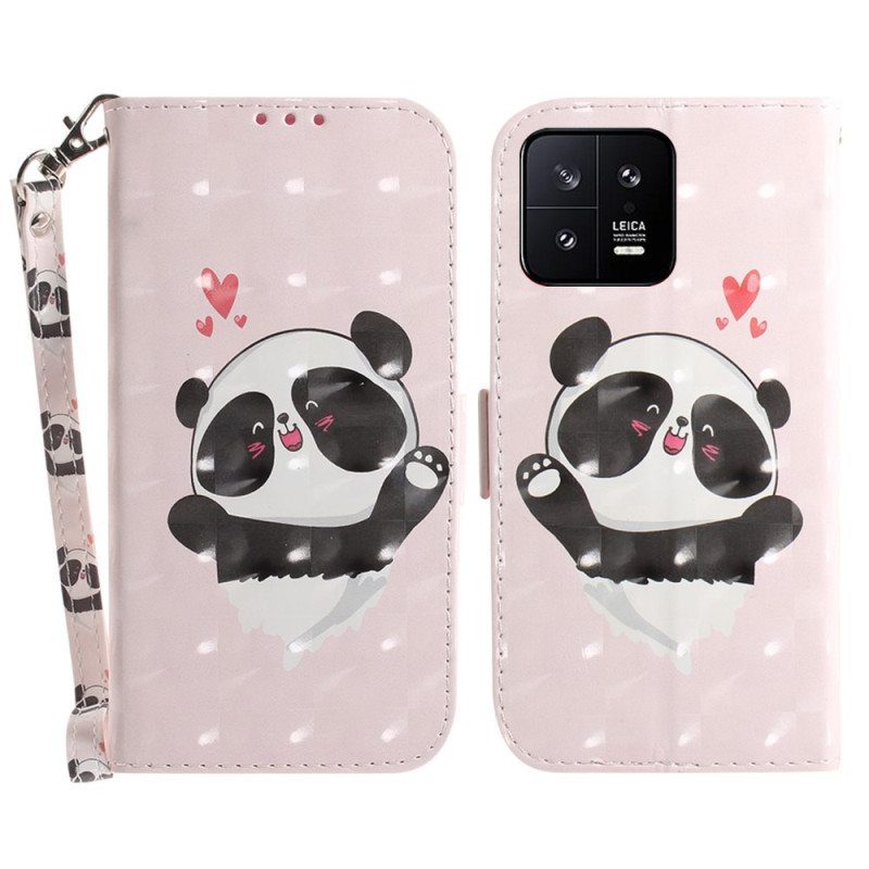 Flip Case Xiaomi 13 Suojaketju Kuori Panda Love With Lanyard