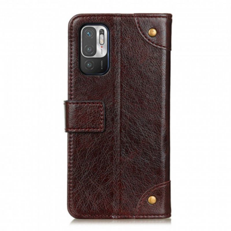 Flip Case Xiaomi Redmi Note 10 5G Tyylikkäät Nappan Nahkaiset Vintage-niitit