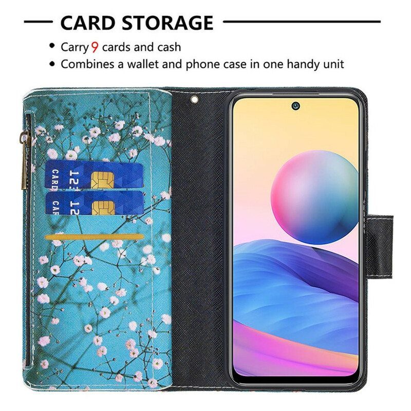 Flip Case Xiaomi Redmi Note 10 5G Vetoketjullinen Puutasku