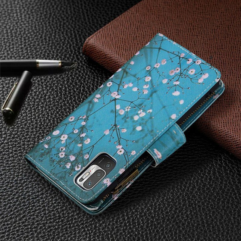 Flip Case Xiaomi Redmi Note 10 5G Vetoketjullinen Puutasku