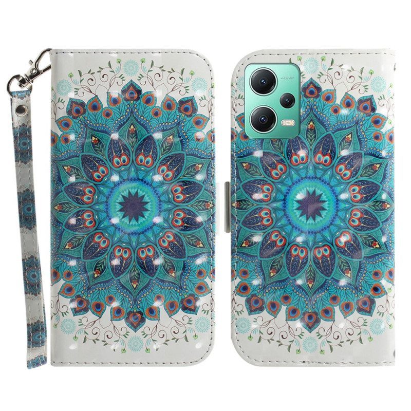 Flip Case Xiaomi Redmi Note 12 5G Suojaketju Kuori Strappy Mandala