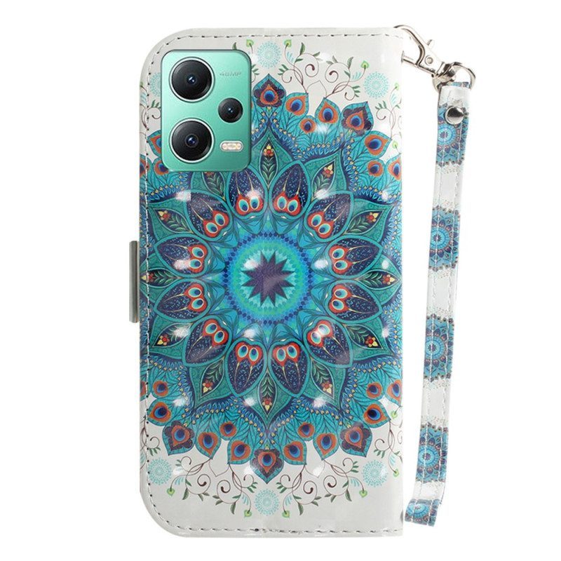 Flip Case Xiaomi Redmi Note 12 5G Suojaketju Kuori Strappy Mandala