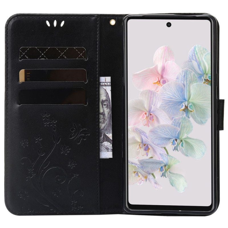 Kotelot Google Pixel 7 Suojaketju Kuori Pro Flowers And Butterflies -hihna