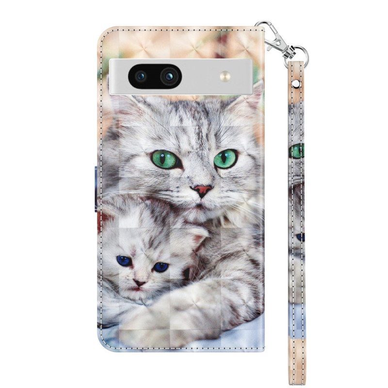 Kotelot Google Pixel 7A Suojaketju Kuori Strappy Cat -perhe