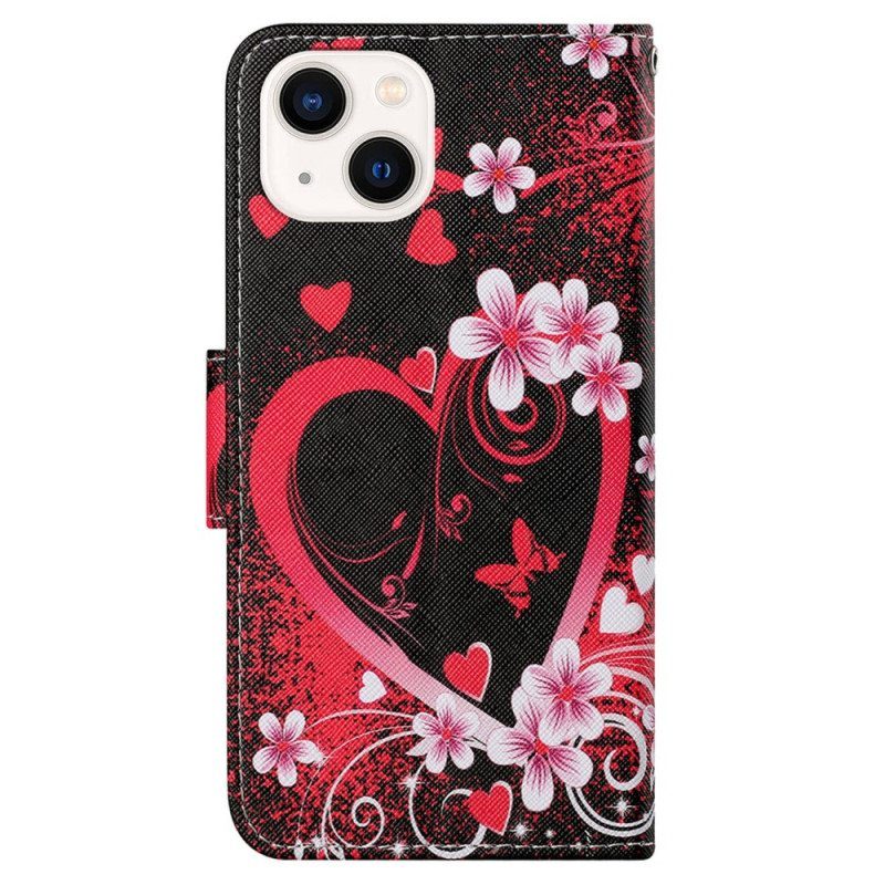 Kotelot iPhone 15 Suojaketju Kuori Lanyard Hearts