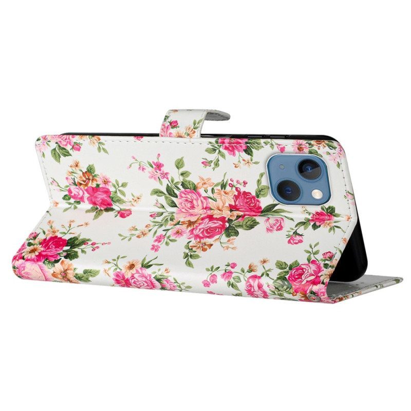 Kotelot iPhone 15 Suojaketju Kuori Liberty Flowers Hihnalla