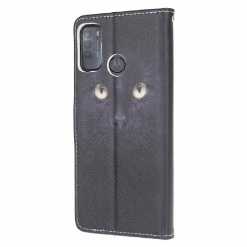 Kotelot Moto G50 Suojaketju Kuori Strappy Black Cat Eyes