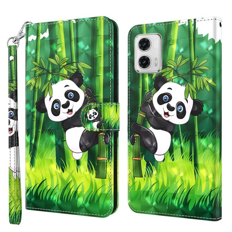 Kotelot Moto G73 5G Suojaketju Kuori Panda Ja Bambu Kaulanauhalla