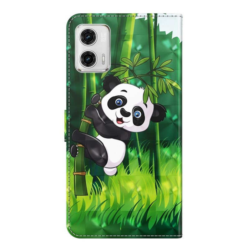 Kotelot Moto G73 5G Suojaketju Kuori Panda Ja Bambu Kaulanauhalla