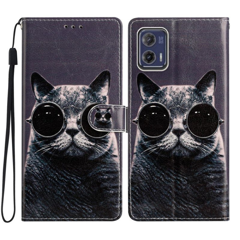 Kotelot Moto G73 5G Suojaketju Kuori Strappy Glasses Cat