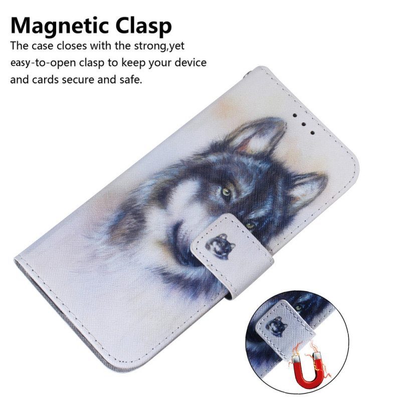 Kotelot Moto G73 5G Suojaketju Kuori Strappy Watercolour Wolf