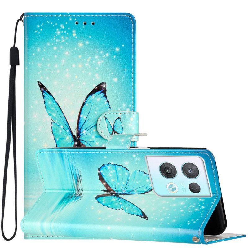 Kotelot Oppo Reno 8 Pro Suojaketju Kuori Siniset Perhoset Hihnalla