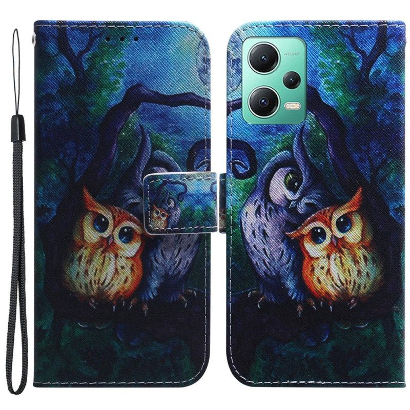 Kotelot Poco X5 5G Suojaketju Kuori Strappy Owls -maalaus