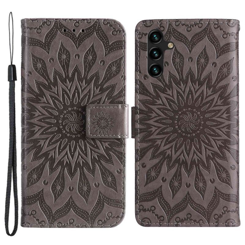 Kotelot Samsung Galaxy A14 / A14 5G Mandala-aurinko Kaulanauhalla