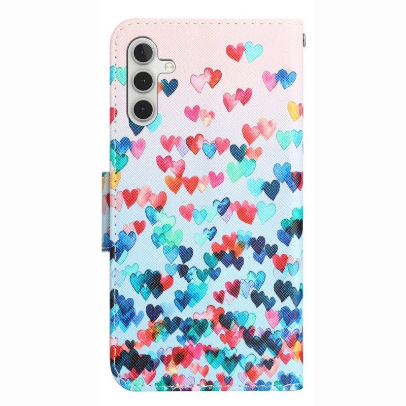 Kotelot Samsung Galaxy A14 / A14 5G Suojaketju Kuori Strappy Hearts Rain