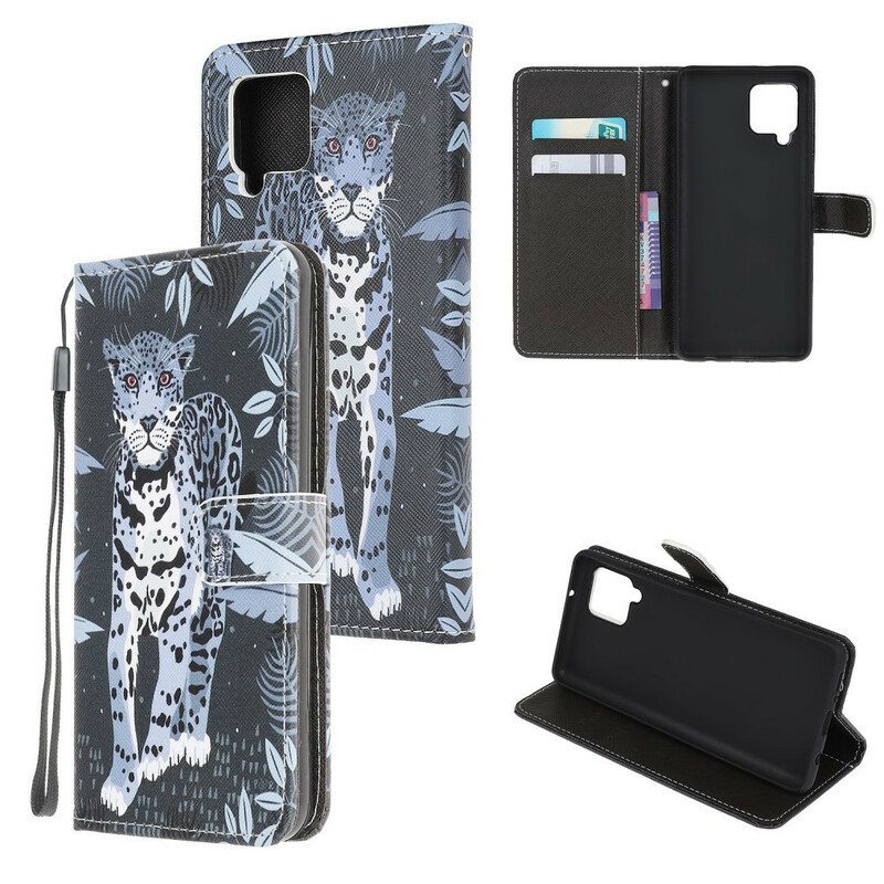 Kotelot Samsung Galaxy M12 / A12 Suojaketju Kuori Strappy Leopard