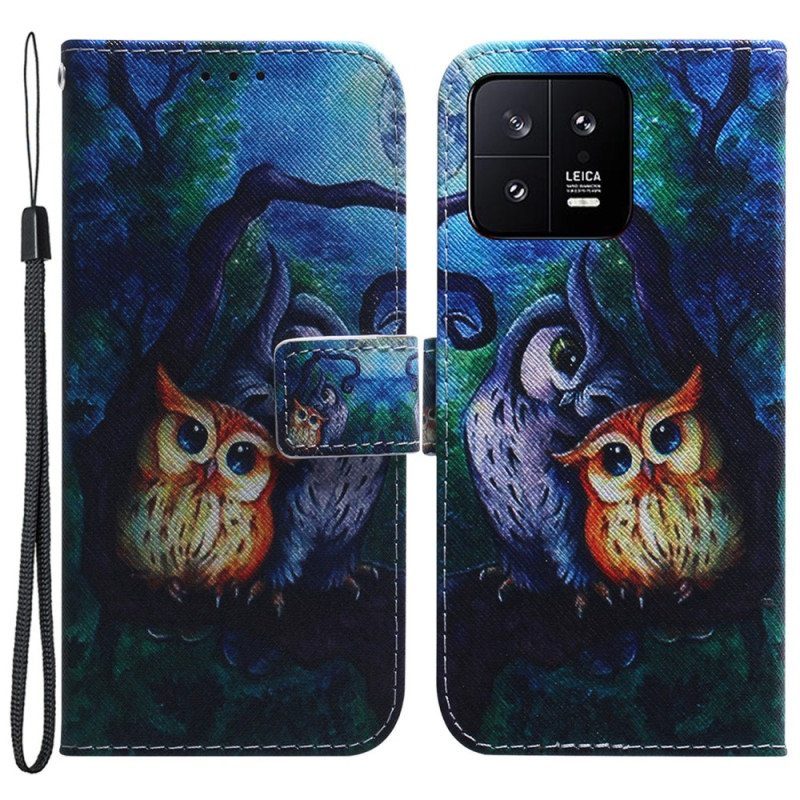 Kotelot Xiaomi 13 Suojaketju Kuori Strappy Owls -maalaus