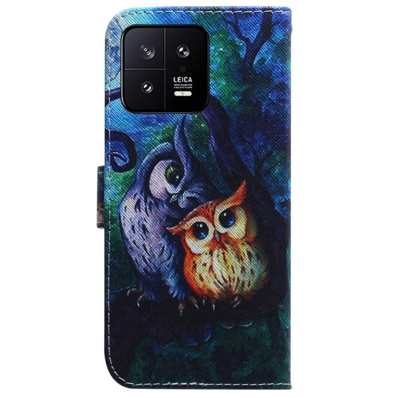 Kotelot Xiaomi 13 Suojaketju Kuori Strappy Owls -maalaus