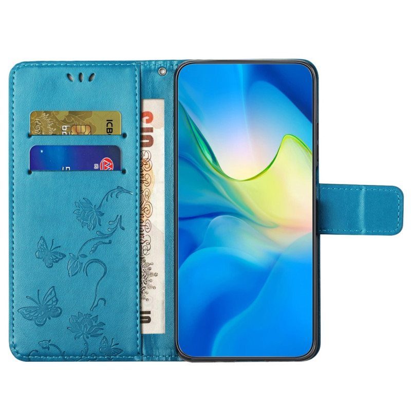 Kotelot Xiaomi Redmi Note 12 4G Suojaketju Kuori Kukkia Ja Perhosia Hihnalla