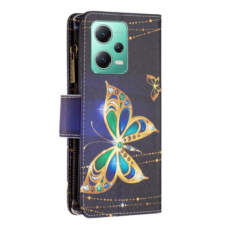 Kotelot Xiaomi Redmi Note 12 5G Golden Butterflies Kolikkokukkaro