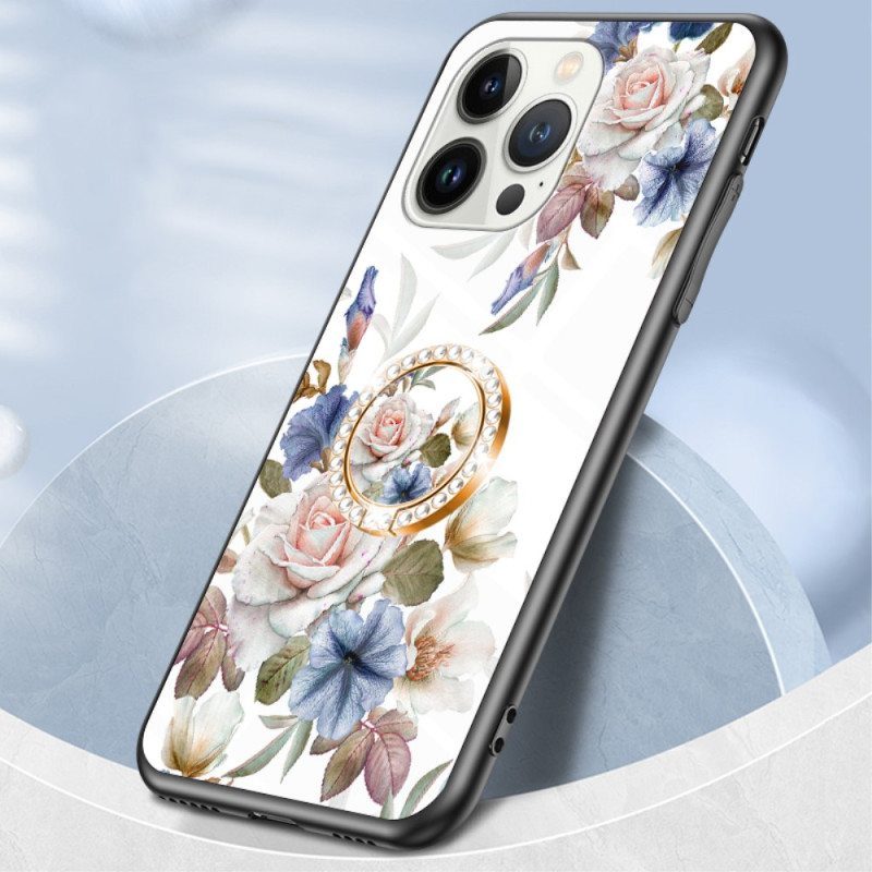 Kuori iPhone 15 Pro Kukkakarkaistu Lasi Tukirenkaalla