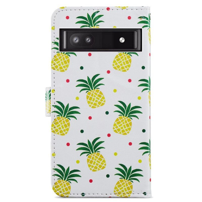 Nahkakotelo Google Pixel 7A Suojaketju Kuori Strappy Ananas