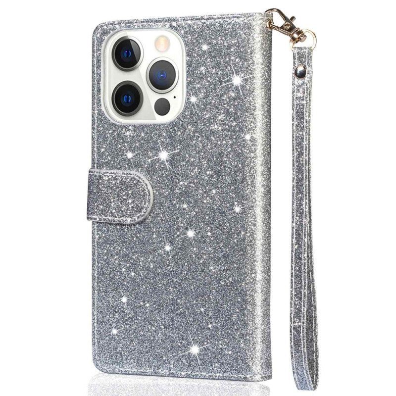 Nahkakotelo iPhone 14 Pro Sequin Glitter Style