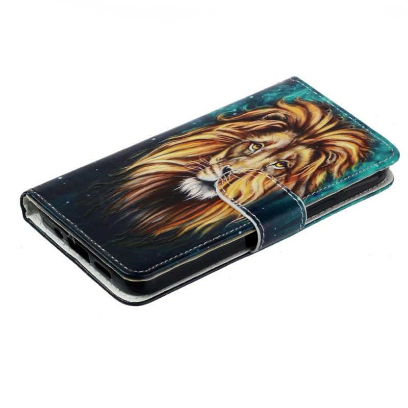 Nahkakotelo iPhone 15 Suojaketju Kuori Lion Graphic Kaulanauha