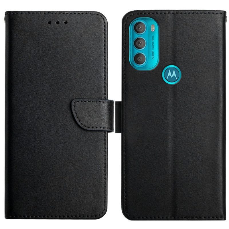 Nahkakotelo Moto G71 5G Aitoa Nappan Nahkaa