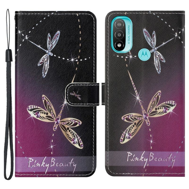 Nahkakotelo Moto G71 5G Suojaketju Kuori Strappy Dragonflies