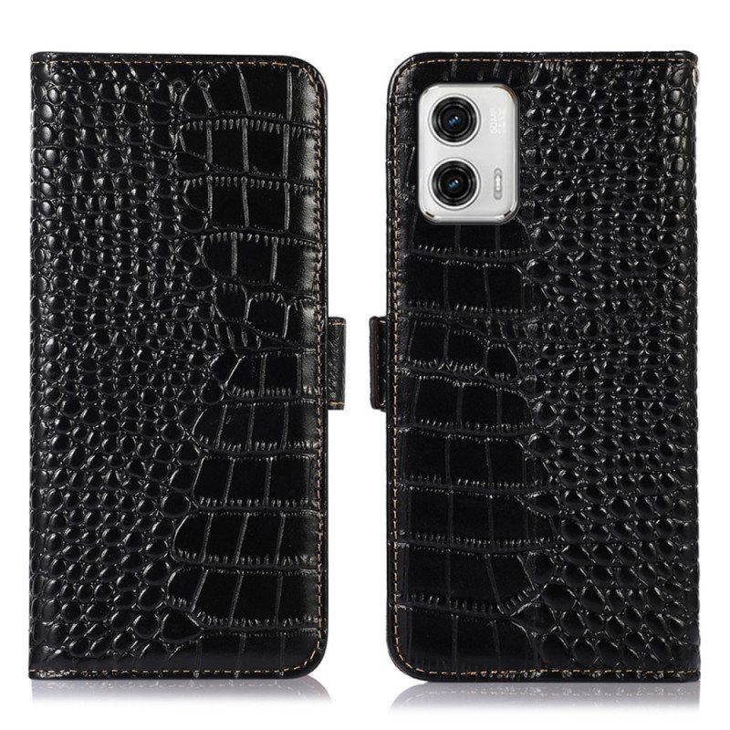 Nahkakotelo Moto G73 5G Crocodile Style Rfid