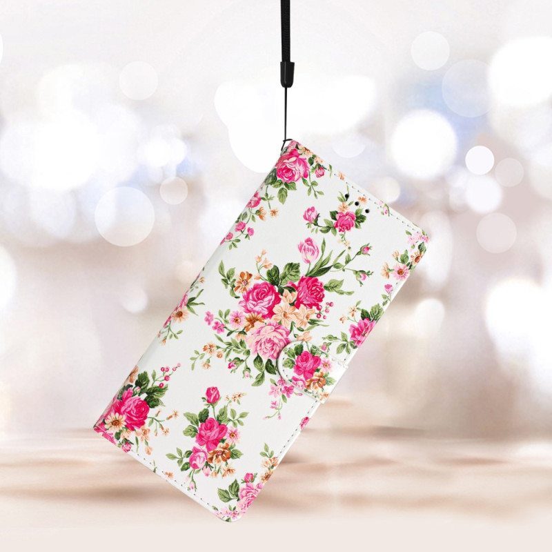 Nahkakotelo Moto G73 5G Suojaketju Kuori Hihna Liberty Flowers