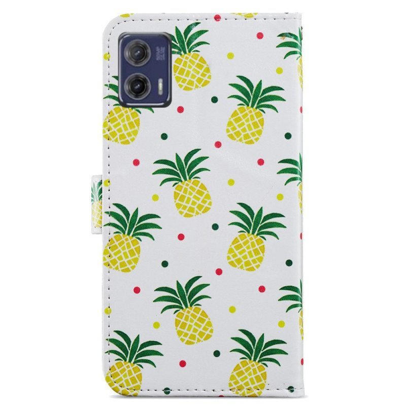 Nahkakotelo Moto G73 5G Suojaketju Kuori Strappy Ananas