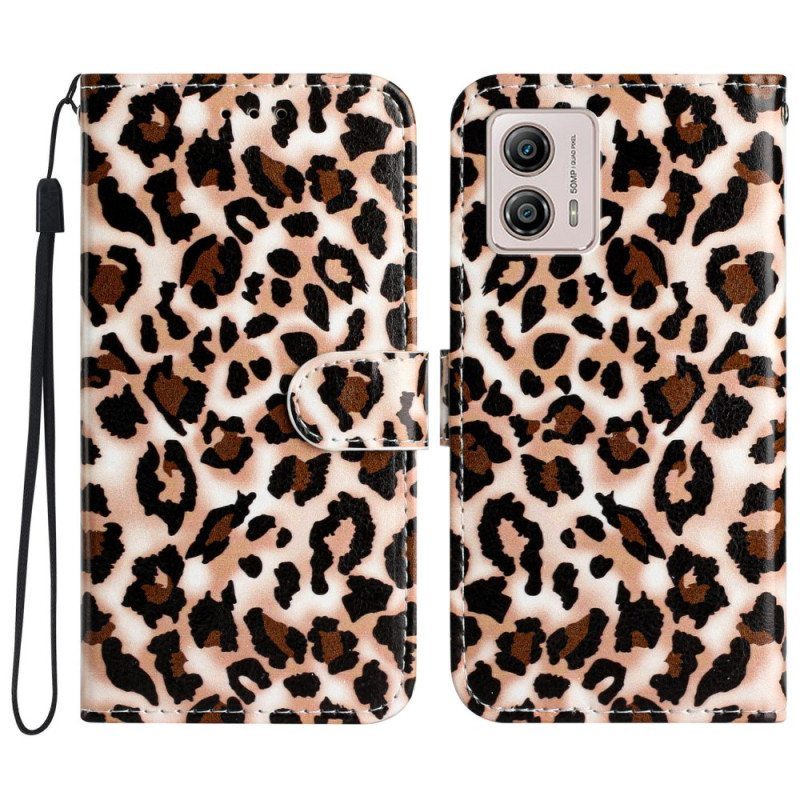 Nahkakotelo Moto G73 5G Suojaketju Kuori Strappy Leopard Print