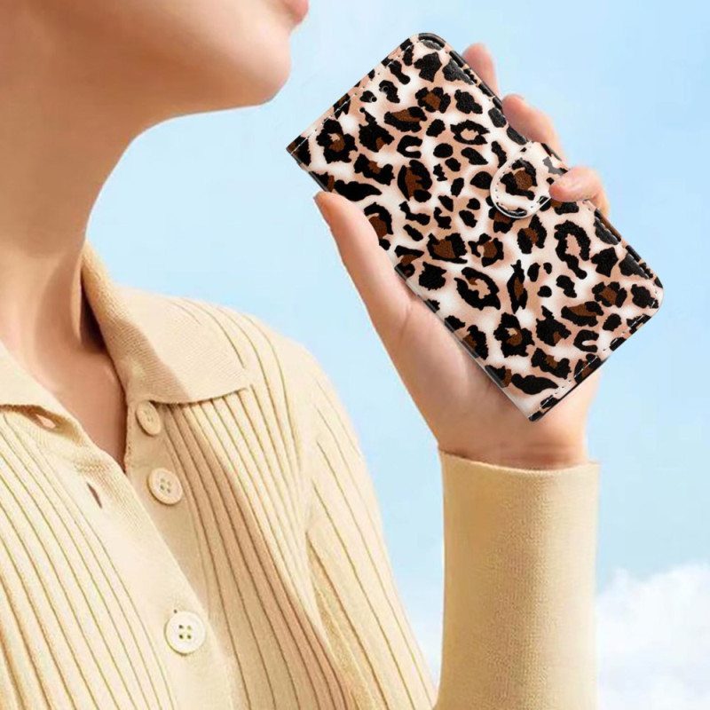 Nahkakotelo Moto G73 5G Suojaketju Kuori Strappy Leopard Print