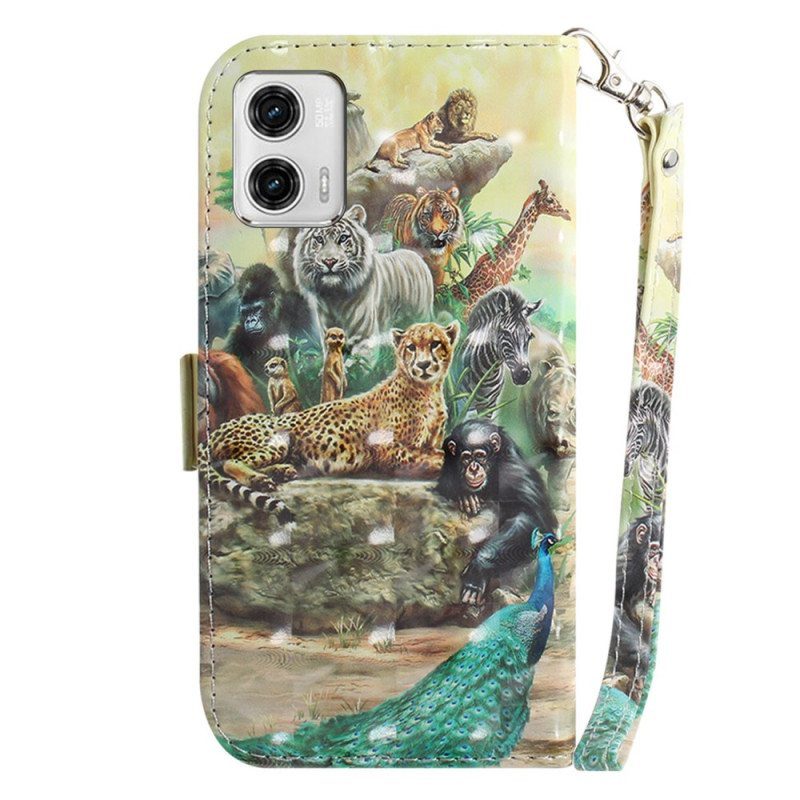 Nahkakotelo Moto G73 5G Suojaketju Kuori Thong Safari Animals